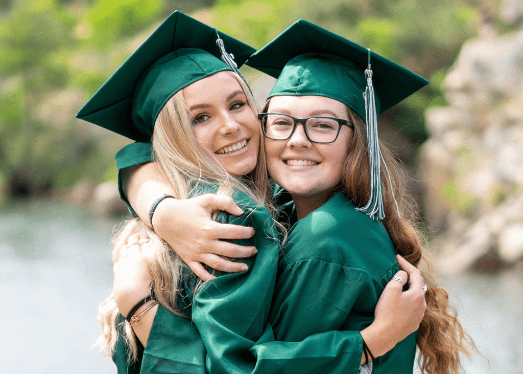 Graduation Makeup friends hugging
