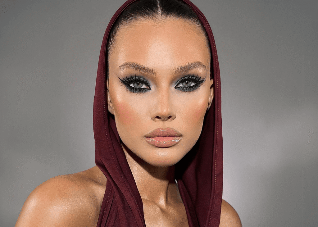 Editorial makeup look with great highlighter application