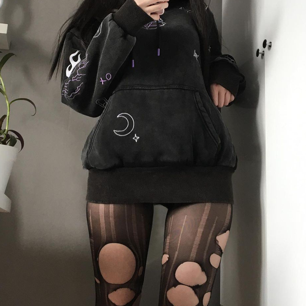 Grunge emo egirl fashion style with ripped tights