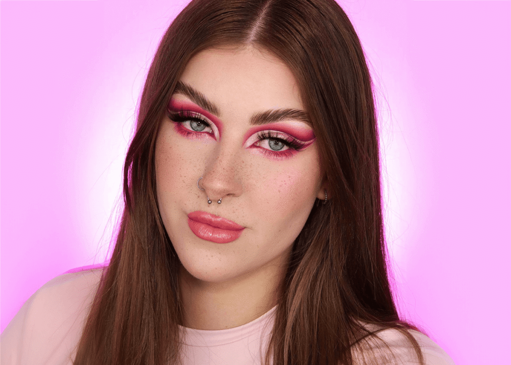 Exaggerated pink eyeshadow graphic