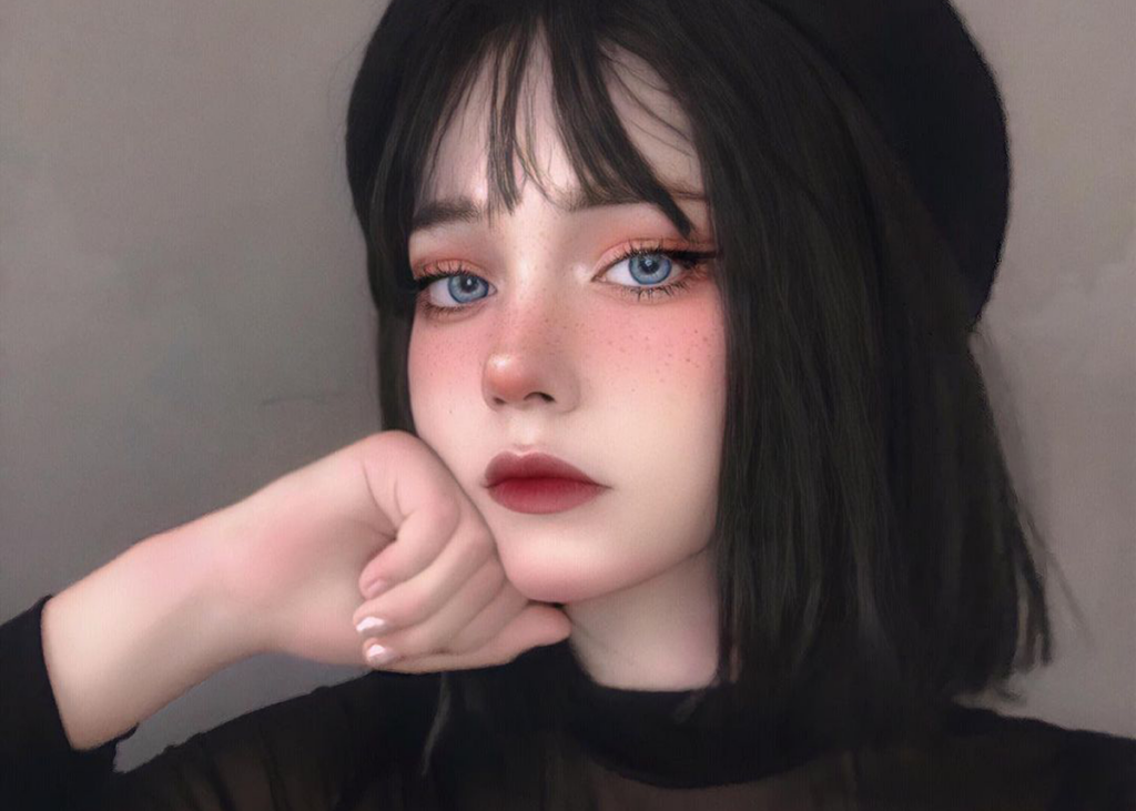 Misaki_tl original egirl makeup look with berret