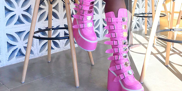 Pink goth metal boots
